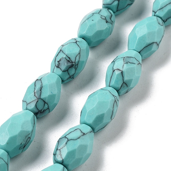 

PandaHall Synthetic Turquoise Beads Strands, Faceted Rice, 12.5x8mm, Hole: 1.2mm, about 16pcs/strand, 7.68 inch(19.5cm) Synthetic Turquoise...
