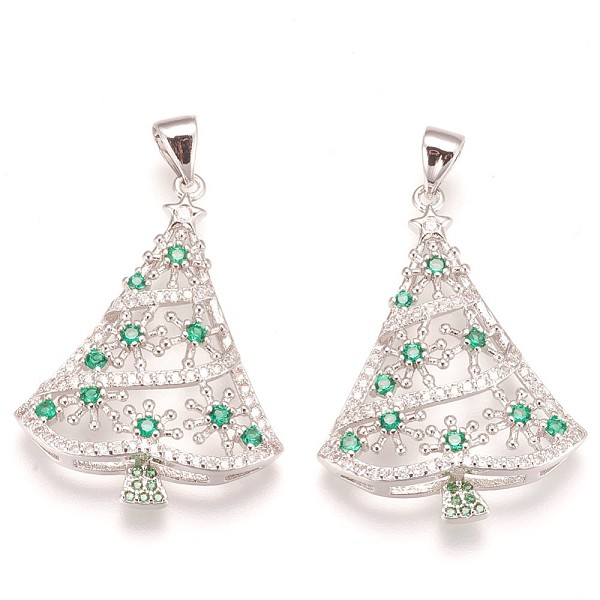 

PandaHall Brass Micro Pave Cubic Zirconia Pendants, Christmas Tree, Green, Platinum, 29.5x22.5x4mm, Hole: 3.5x5mm Brass+Cubic Zirconia Tree...