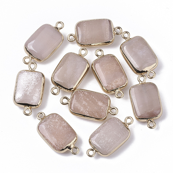 

PandaHall Edge Golden Plated Natural Pink Aventurine Links connectors, with Golden Tone Iron Loops, Rectangle, 26~27x13.5x6~7mm, Hole...