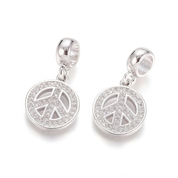 

PandaHall Brass Micro Pave Clear Cubic Zirconia European Dangle Charms, Large Hole Pendants, Peace Sign, Platinum, 24mm, Hole: 5mm, Peace...