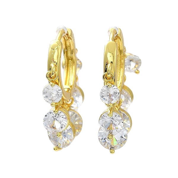 

PandaHall Clear Cubic Zirconia Flat Round Dangle Hoop Earrings, Rack Plating Brass Jewelry for Women, Lead Free & Cadmium Free, Real 18K...
