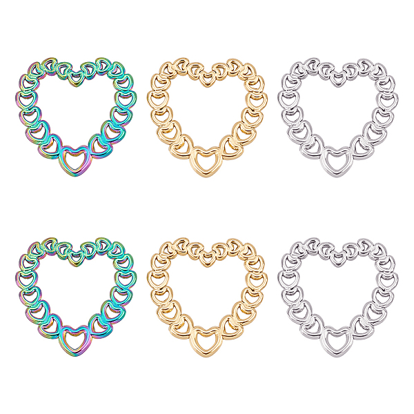 

PandaHall Unicraftale 6Pcs 3 Colors 304 Stainless Steel Linking Rings, Heart, Mixed Color, 20.5x20x1mm, Inner Diameter: 10.5x13mm...