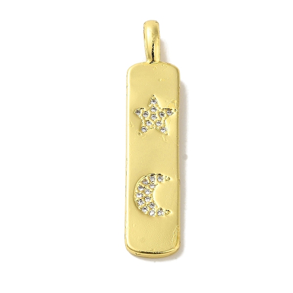 

PandaHall Brass Micro Pave Cubic Zirconia Pendants, Real 18K Gold Plated Rectangle with Moon Charms, Star, 43x9x6mm, Hole: 6x3mm Brass+Cubic..., Clear