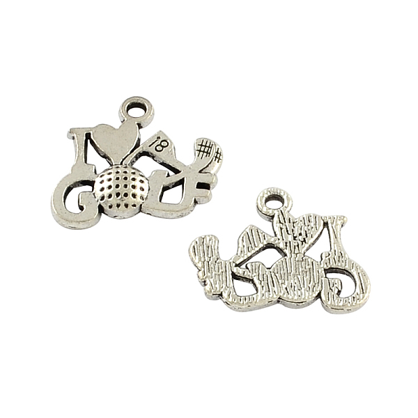 

PandaHall Tibetan Style Zinc Alloy Pendants, Word I Love Golf, Lead Free & Cadmium Free, Antique Silver, 19x20x3.5mm, Hole: 2mm, about...