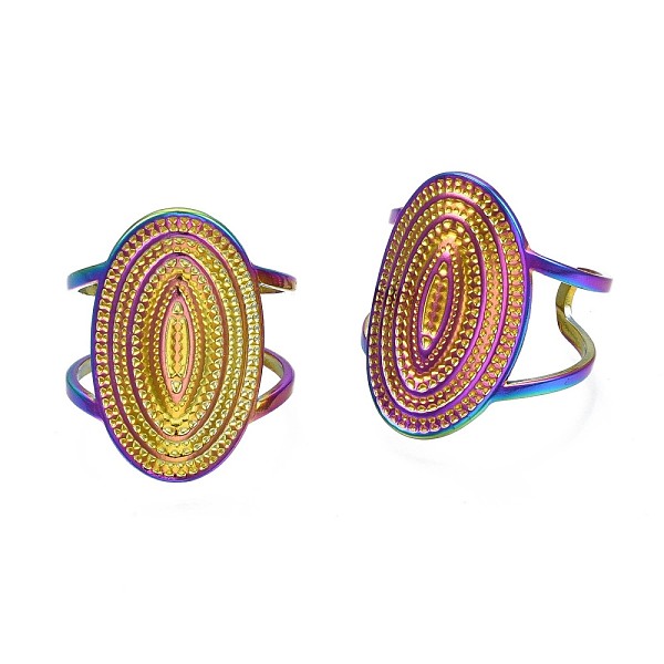 

PandaHall 304 Stainless Steel Oval Cuff Ring, Rainbow Color Open Ring for Women, US Size 7 1/4(17.5mm) 304 Stainless Steel