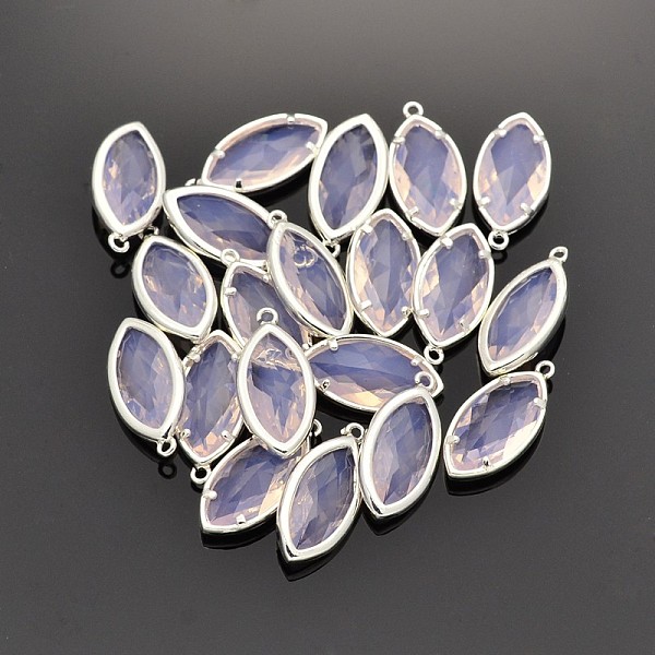 

PandaHall Silver Color Plated Brass Glass Pendants, Faceted Horse Eye, Lavender Blush, 22x10x5mm, Hole: 1mm Brass+Glass Horse Eye