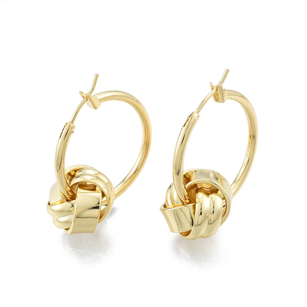 

PandaHall Brass Knot Beaded Hoop Earrings for Women, Real 18K Gold Plated, 34.5mm, Pin: 0.9mm Brass Ring