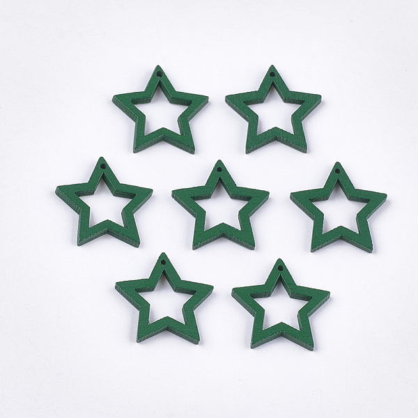 

PandaHall Painted Poplar Wood Pendants, Star, Green, 24.5~25x24.5x2.5mm, Hole: 1.2mm Wood Star Green