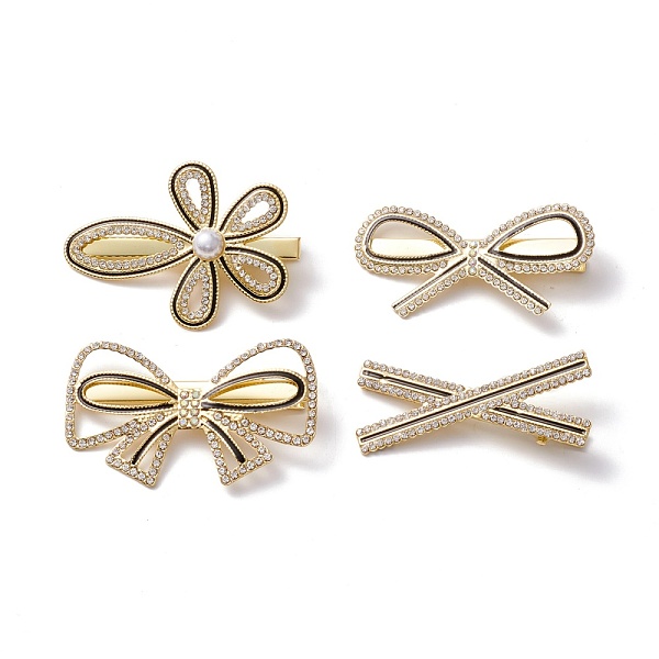 

PandaHall Golden Iron Aligator Hair Clips Set, with Crystal Rhinestone & Enamel, Flower & Bowknot & Letter X, Seashell Color..., Clear