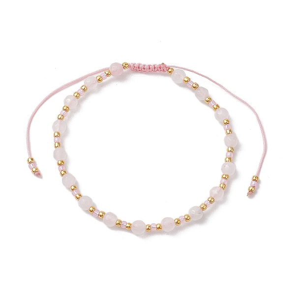 

PandaHall Adjustable Natural Rose Quartz & Glass Braided Bead Bracelet, Inner Diameter: 1-7/8~3-1/4 inch(4.75~8.2cm) Rose Quartz