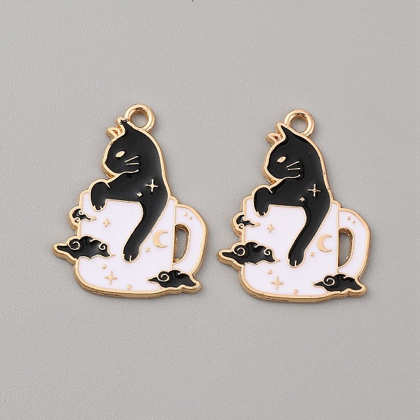 

PandaHall Alloy Enamel Pendants, Light Gold, Coffee Cup with Cat Charm, Black, 26x20x1.3mm, Hole: 1.8mm Alloy+Enamel Cat Shape Black