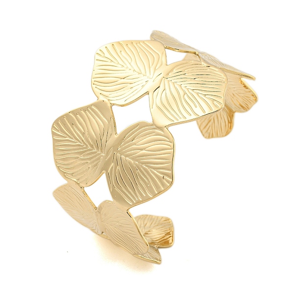 

PandaHall Ion Plating(IP) 304 Stainless Steel Hollow Open Cuff Bangles, Leaf, Real 18K Gold Plated, Inner Diameter: 2-3/8 inch(6.1cm), 45mm...