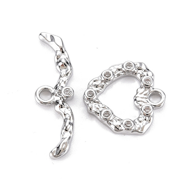 

PandaHall Brass Micro Pave Clear Cubic Zirconia Toggle Clasps, Nickel Free, Heart, Real Platinum Plated, Heart: 14.5x14x2mm, Hole: 2mm, Bar...
