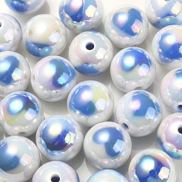 

PandaHall UV Plating Rainbow Iridescent Acrylic Beads, Round with Heart Pattern, Cornflower Blue, 16x15mm, Hole: 3mm Acrylic Round