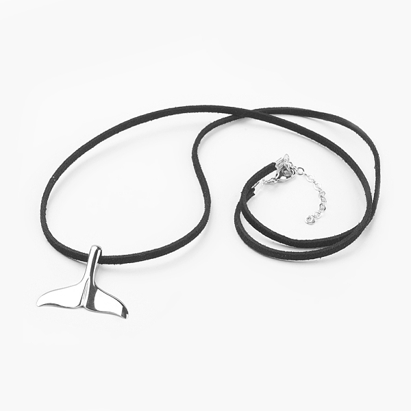 

PandaHall Stainless Steel Pendant Necklaces, with Eco-Friendly Faux Suede Cord and Brass Lobster Claw Clasps, Whale Tail Shape, Stainless..., Black