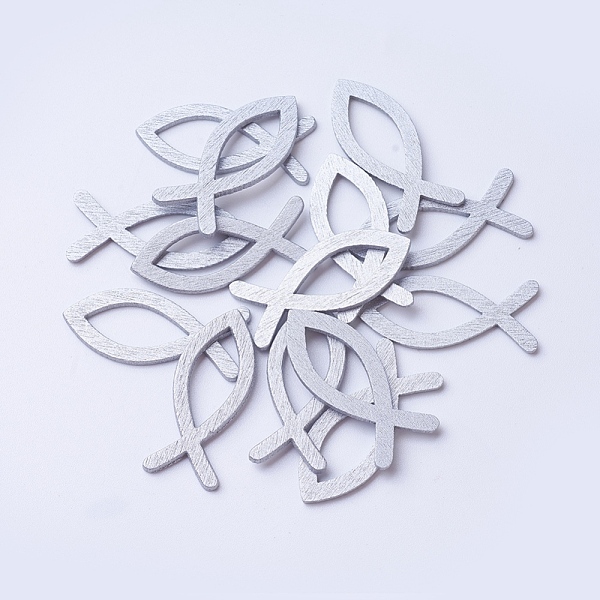 

PandaHall Easter Theme Wood Links, Jesus fish, Antique White, 15x35x1.5mm, 8x18mm inner measure Wood Fish Orange