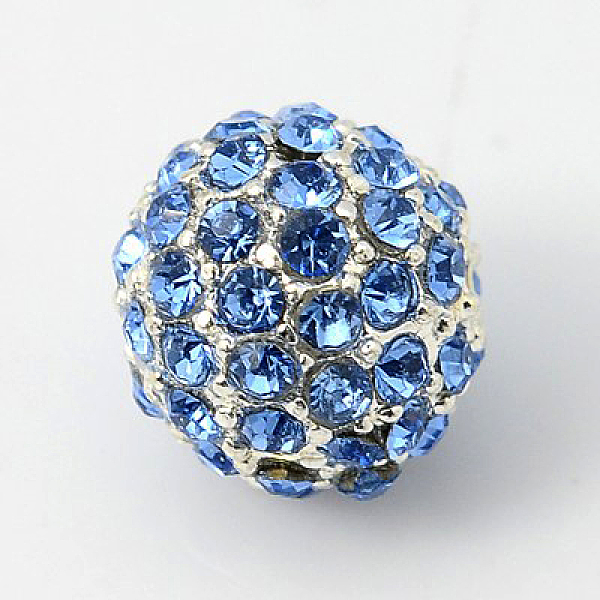 

PandaHall Alloy Rhinestone Beads, Grade A, Round, Silver Color Plated, Light Sapphire, 10mm, Hole: 2mm Alloy+Rhinestone Round Blue
