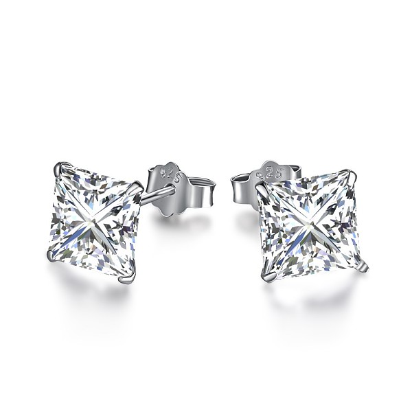 

PandaHall Rhodium Plated 925 Sterling Silver Micro Pave Cubic Zirconia Stud Earrings for Women, with S925 Stamp, Square, Real Platinum..., Clear