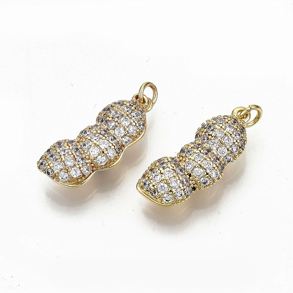 

PandaHall Brass Micro Pave Clear Cubic Zirconia Peg Bails Pendants, with Jump Ring, for Half Drilled Bead, Nickel Free, Peanut Shape, Real...