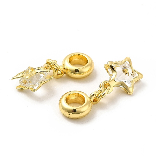 

PandaHall Clear Glass European Dangle Charms, with Rack Plating Alloy Findings, Large Hole Charms, Star, Light Gold, 25.5mm, Hole: 4.5mm...