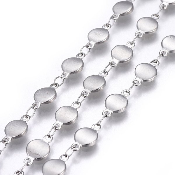 

PandaHall 304 Stainless Steel Link Chains, Soldered, Flat Round, Stainless Steel Color, 11x6x1.5mm 304 Stainless Steel