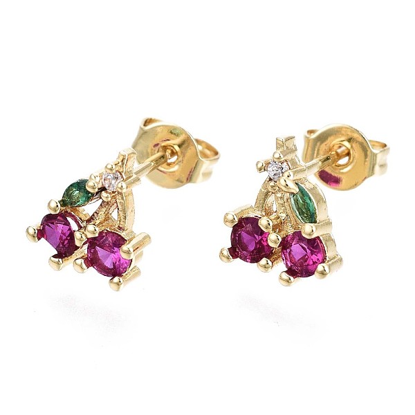 

PandaHall Brass Micro Pave Cubic Zirconia Stud Earrings, with Ear Nuts, Cherry, Cadmium Free & Nickel Free & Lead Free, Real 16K Gold Plated..., Purple