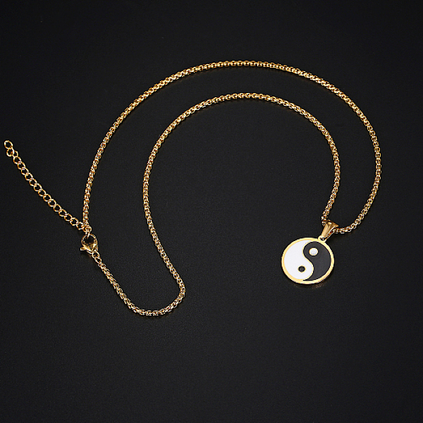 

PandaHall Stainless Steel Enamel Yin Yang Pendant Necklaces for Women, Flat Round, 15.75 inch(40cm) Stainless Steel Flat Round
