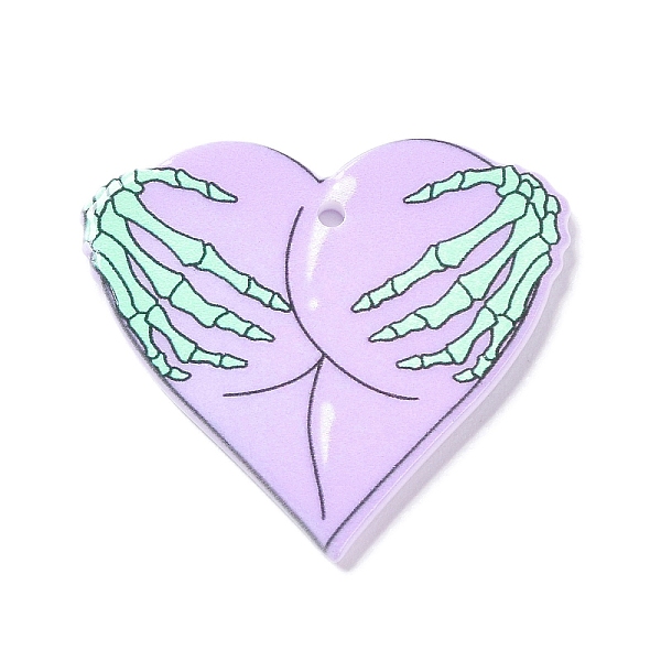 

PandaHall Printed Acrylic Pendants, Heart with Skeleton Hand Charm, Violet, 32x35.5x2mm, Hole: 1.8mm Acrylic Heart Purple