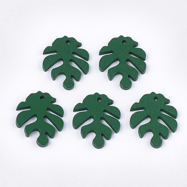 

PandaHall Painted Poplar Wood Pendants, Tropical Leaf Charms, Monstera Leaf, Green, 30x24x2.5~3mm, Hole: 1.5~2mm Wood Leaf Green