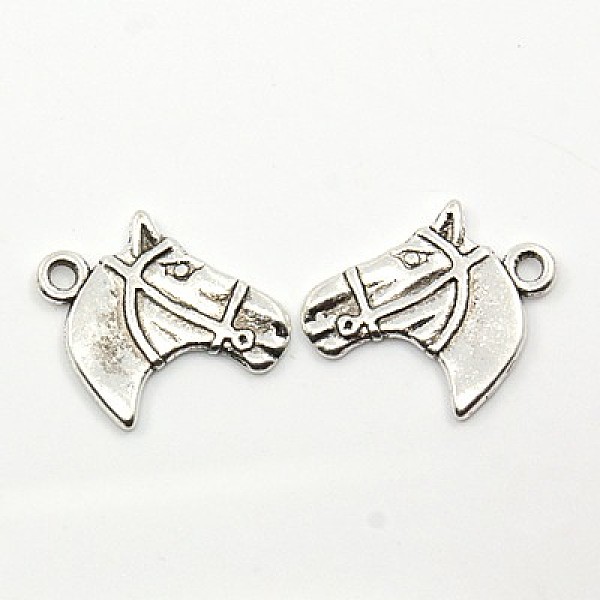 PandaHall Tibetan Style Alloy Pendants, Horse Head, Cadmium Free & Lead Free, Antique Silver, 21x18.5mm, Hole: 2.5mm Alloy Horse