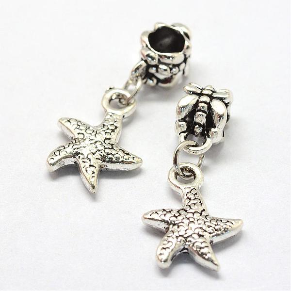 

PandaHall Alloy European Dangle Charms, Tibetan Style, Large Hole Pendants, Starfish/Sea Stars, Antique Silver, 28mm, Hole: 5mm Alloy...