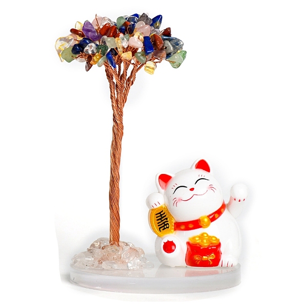 

PandaHall Natural Gemstone Chips Tree Decorations, Plastic Lucky Cat with Copper Wire Feng Shui Energy Stone Gift for Women Men Meditation...