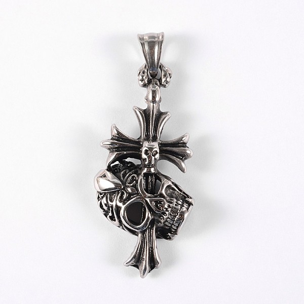 

PandaHall 316 Surgical Stainless Steel Big Gothic Pendants, Cross with Skull, Antique Silver, 52x24x8mm, Hole: 9x5mm 316 Surgical Stainless...