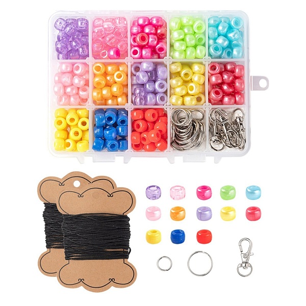 

PandaHall 1 Box 13 Colors 325Pcs Plastic Barrel Beads, 30Pcs Iron Split Key Rings & Jump Rings, 5Pcs Alloy Swivel Clasps, Twine for DIY..., Multicolor