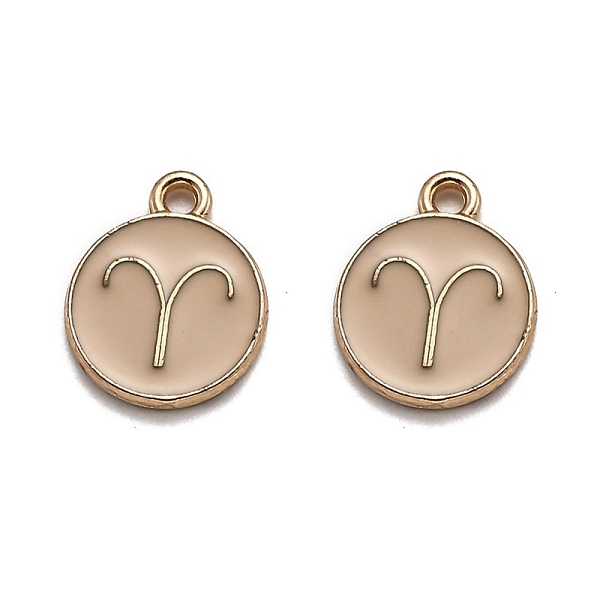 

PandaHall Alloy Enamel Pendants, Flat Round with Constellation/Zodiac Sign, Golden, Aries, Navajo White, 15x12x2mm, Hole: 1.5mm Alloy+Enamel...