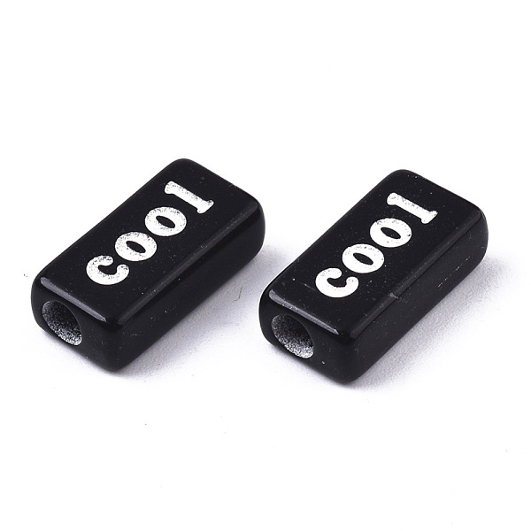 

PandaHall Opaque Acrylic Beads, with Enamel, Rectangle with Words, White, Black, 15x7.5x5mm, Hole: 3mm Acrylic Rectangle Black