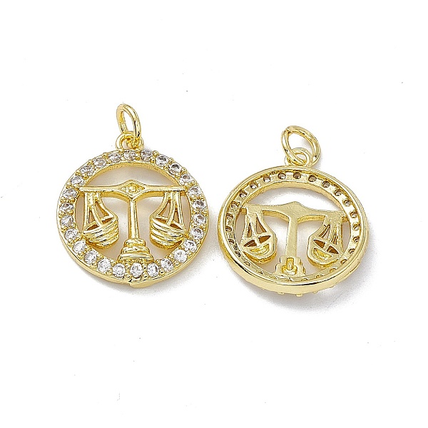 

PandaHall Real 18K Gold Plated Brass Micro Pave Clear Cubic Zirconia Pendants, with Jump Ring, Ring with Constellation Charm, Libra...