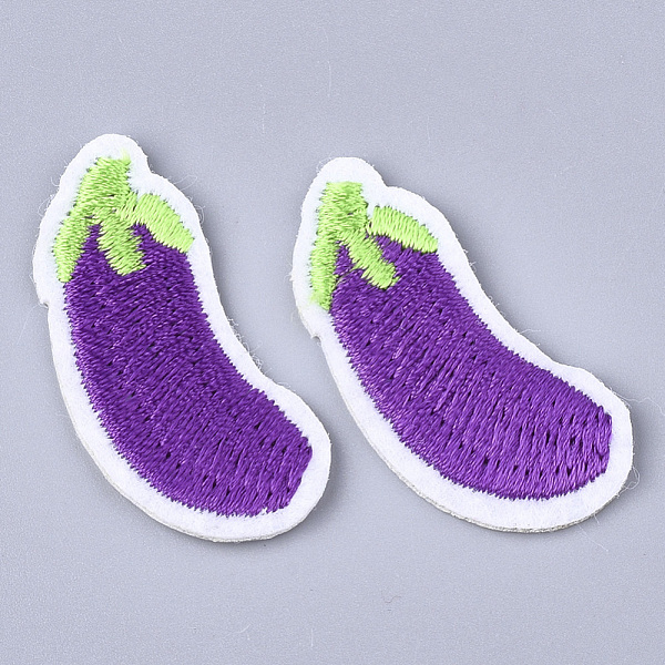 PandaHall Computerized Embroidery Cloth Iron On Patches, Costume Accessories, Appliques, Eggplant, Dark Violet, 38x18x1.5mm Cloth Vegetables...
