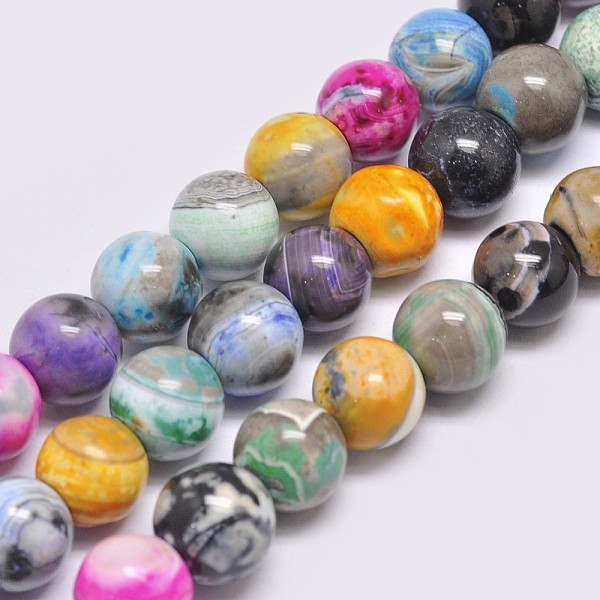 

PandaHall Natural Fire Crackle Agate Beads Strands, Dyed & Heated, Round, Mixed Color, 12mm, Hole: 2mm, about 34pcs/strand, 14.96 inch(38cm)..., Multicolor