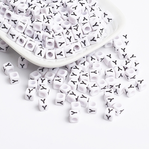 

PandaHall White Acrylic Horizontal Hole Letter Beads, Cube with Letter Y, Size: about 6mm wide, 6mm long, 6mm high, hole: 3.2mm, about...