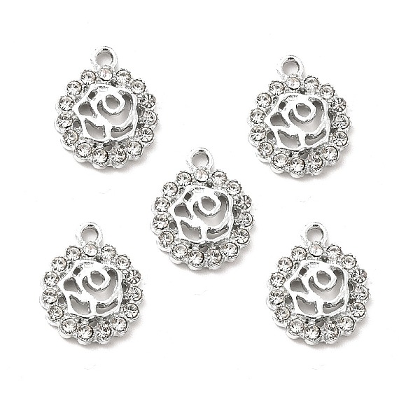 

PandaHall Alloy Rhinestone Pendants, Platinum Tone Hollow Out Flat Round with Rose Charms, Crystal, 16.5x13.5x2.5mm, Hole: 2mm..., Clear