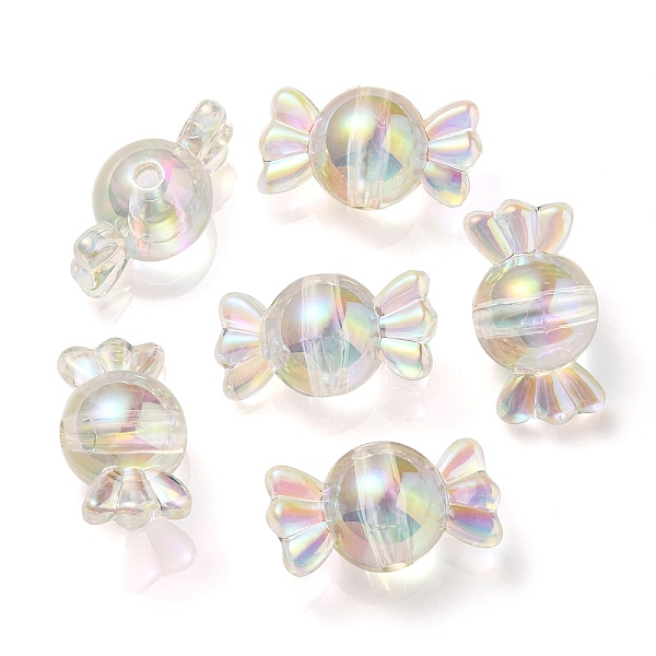 

PandaHall UV Plating Rainbow Iridescent Acrylic Beads, Two Tone Bead in Bead, Candy, Clear AB, 15.5x29x15mm, Hole: 3mm Acrylic Candy White