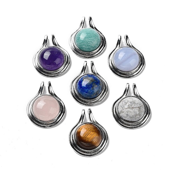 

PandaHall Natural Mixed Stone Pendants, Rack Plating Platinum Plated Brass Half Round Charms, Cadmium Free & Lead Free, 28x22.5x10mm, Hole...