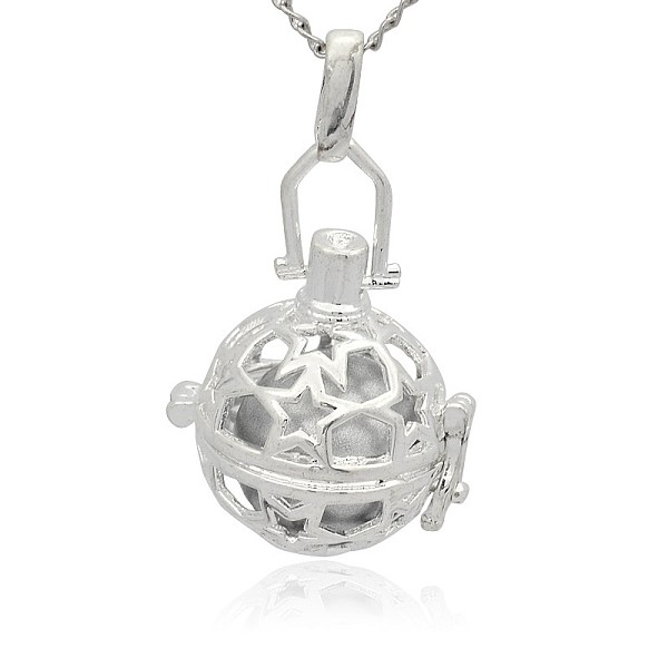 

PandaHall Silver Color Plated Brass Hollow Round Cage Pendants, with No Hole Spray Painted Brass Round Ball Beads, Silver, 36x25x21mm, Hole...