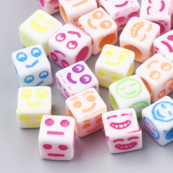 

PandaHall Craft Acrylic Beads, Cube with Mixed Expression, Mixed Color, 6x6x6mm, Hole: 3.5mm, about 3000pcs/500g Acrylic Cube Multicolor