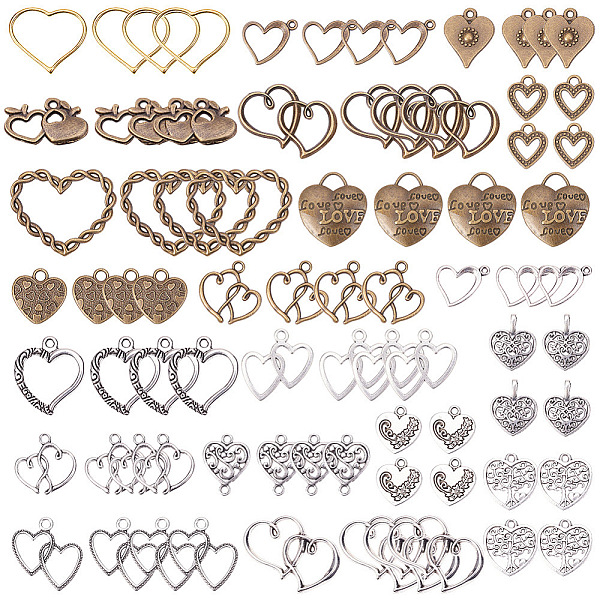 

PandaHall SUNNYCLUE Tibetan Style Alloy Pendants, Heart, Mixed Color, 7.4x7.2x1.7cm, 72pcs/box Alloy Heart