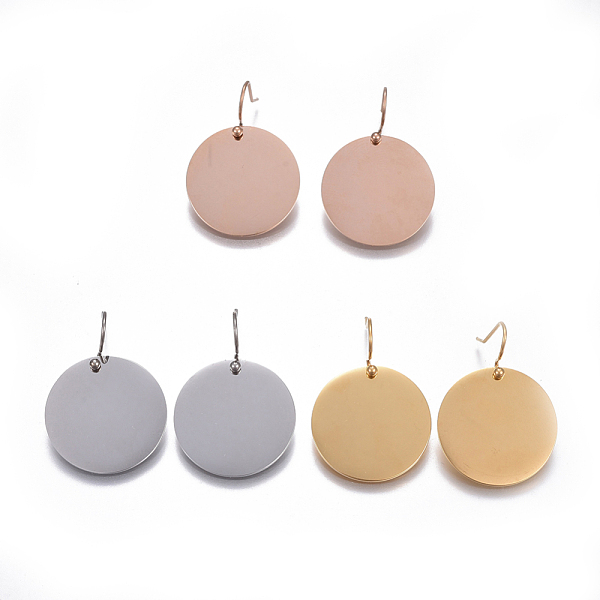 

PandaHall 304 Stainless Steel Dangle Earrings, Hypoallergenic Earrings, Flat Round, Mixed Color, 30.5x21.5mm, Pin: 0.7mm 304 Stainless Steel