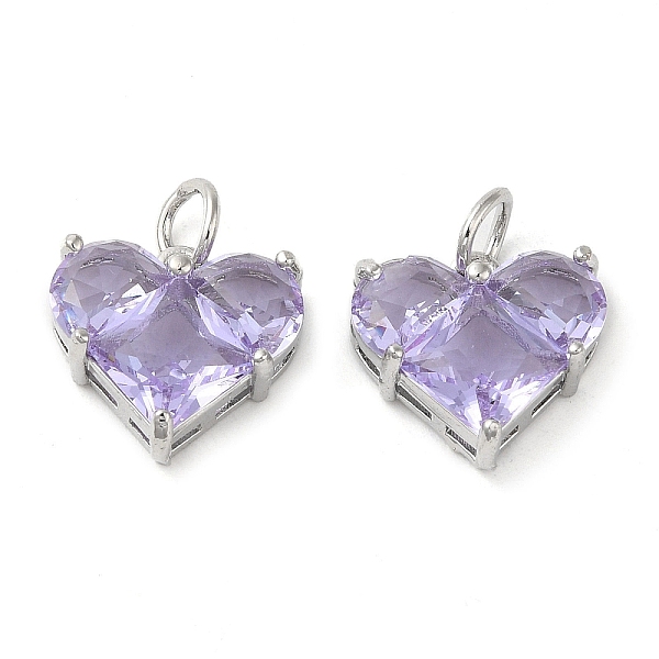 

PandaHall Rack Plating Brass Pendants, with Glass, Long-Lasting Plated, Lead Free & Cadmium Free, Heart, Lilac, 13.5x14x5.5mm, Hole: 4mm..., Purple