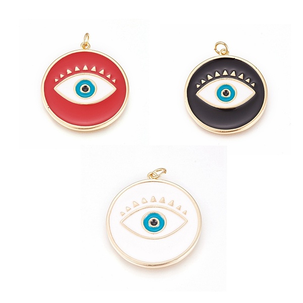 

PandaHall Brass Enamel Pendants, Long-Lasting Plated, Lead Free & Cadmium Free & Nickel Free, Flat Round with Evil Eye, Real 18K Gold Plated..., Multicolor