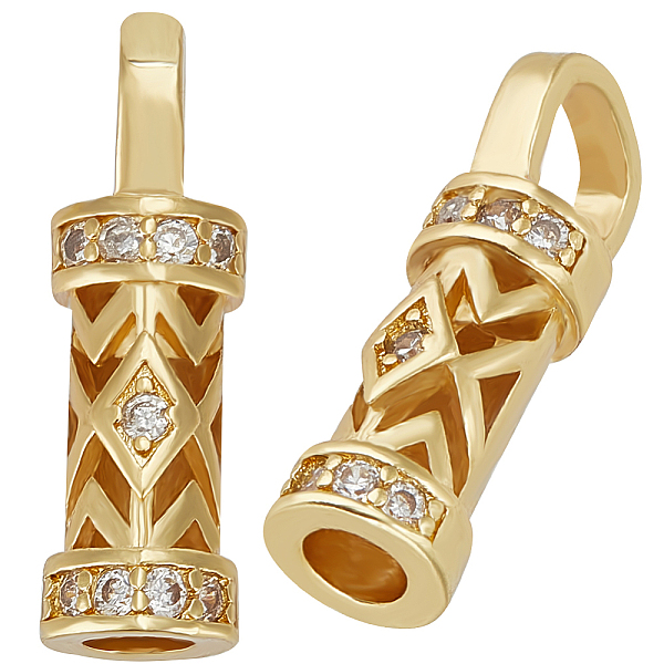 

PandaHall Beebeecraft 10Pcs Brass Micro Pave Cubic Zirconia Cord End, Long-Lasting Plated, Real 18K Gold Plated, 20x6mm, Hole: 4.5x5mm...